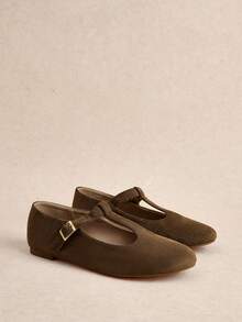 Rosivie Women's Retro Elegant Temperament Commuting Simple Adjustable Buckle Flat Shoes - Mocha Brown. - View 3