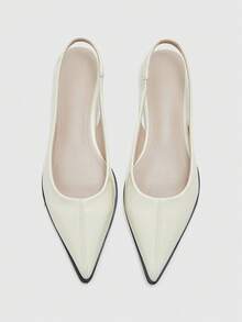 CUCCOO BIZCHIC Off-White 尖頭平底休閒通勤女鞋，簡約百搭，適合日常通勤與辦公穿著 - 米白色 - 查看 2