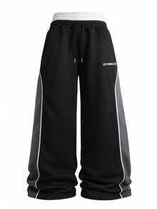 Manfinity Roghcode Men's Letter Print Drawstring Waist Colorblock Casual Sweatpants - Multicolor - View 1