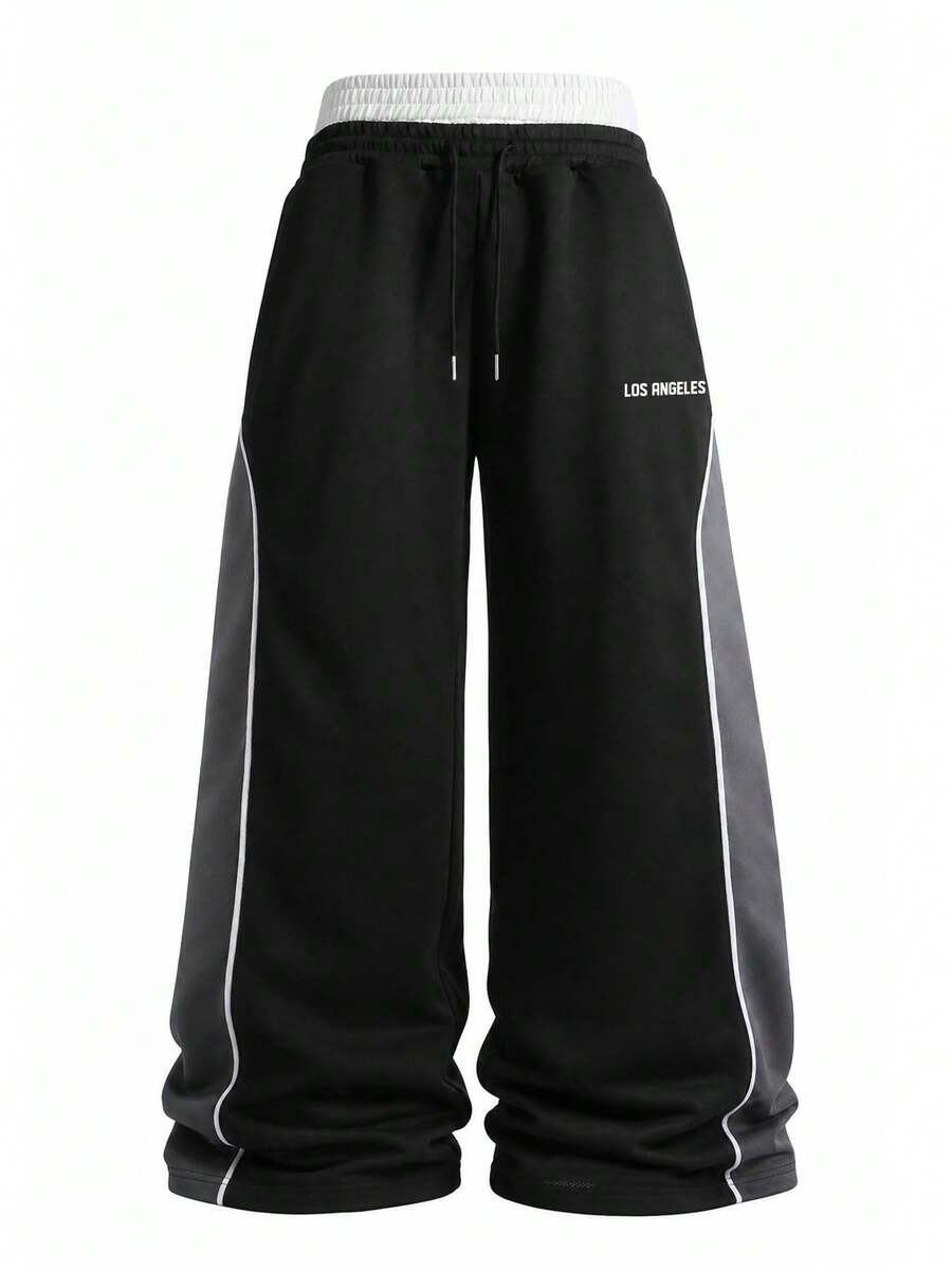 Manfinity Roghcode Men's Letter Print Drawstring Waist Colorblock Casual Sweatpants - Multicolor - View 1