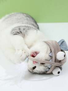 Multicolor 1Pc Cat Headband With Feather Self Play Accessory Wearable Headpiece For Indoor Cats Kittens Photo Session Daily Wear Pet Grooming Supplies - Grey - View 4