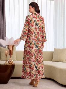 Yasmyna 領口前開扣棉質印花多色長版襯衫 - 紅色 - 查看 5