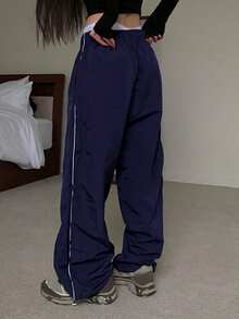 DAZY Women's Wide Leg Loose Casual Low Waist Long Pants Fall - Navy Blue - View 4