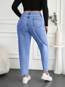 EURMUSE Plus Size Women's Denim Pants With Pockets - Light Wash - View 2