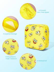 SpongeBob SquarePants | SHEIN 卡通海綿角色尼龍收納袋套組，2入可愛多用途收納袋，適用於衛生棉、化妝品和小配件，便攜式，適合女孩與學生 - 彩色 - 查看 4