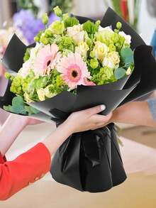 1件透明玻璃紙花束包裝套筒 防水 花藝花束包裝 手作禮品包裝紙 高品質 熱門款 - 黑色 - 查看 4
