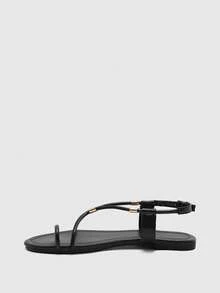CUCCOO BIZCHIC French-Toed Roman Sandals For Women, Cross-Strapped Metal Embellishment, Flat-Bottomed Comfortable And Versatile Women's Shoes - Black - View 9