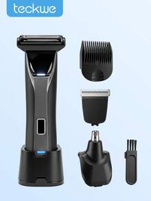Teckwe Multifunctional Electric Hair Trimmer For Men, Rechargeable Beard Shaver Nose Hair Cutter With Charging Base & Multiple Guide Combs - Black - View 1