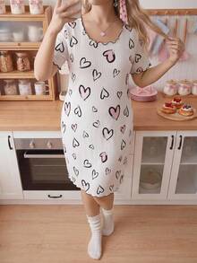 Slumberry CURVE Plus Size Heart Print Textured Nightdress, Moo Moo Night Dress - White - View 2