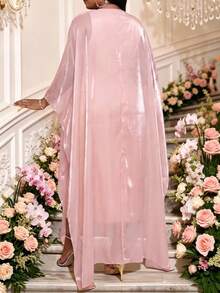 Fleurora Plus Size Women's Floral Print Ruffle Hem Loose Elegant Ninang Dress Wedding Pink Floral Summer - Pink - View 2