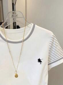 SHEIN Áo thun nữ cổ tròn tay ngắn họa tiết sọc thường ngày, đa năng mặc hàng ngày, mùa hè - trắng - Xem 3
