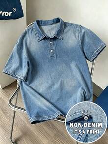 INAWLY 男士丹寧效果印花短袖休閒通勤 Polo 衫 - 彩色 - 查看 3