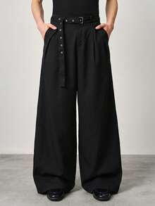 STYNVO Pantalones largos de unicolor con cinturón versátiles para el hombre de moda - Negro - Ver 4