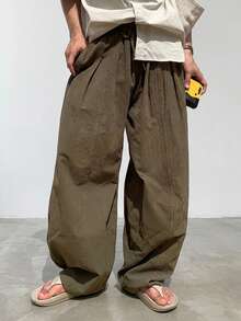 DAZY Long Brown Curved Blade Design Loose Elastic Waist Men's Pants - Brown - View 11