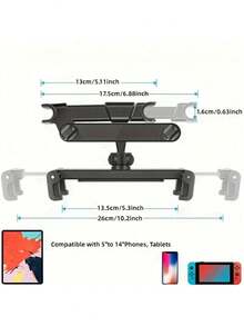 1 Pc Car Backseat Tablet Phone Holder Headrest Mount Adjustable Secure Grip Anti Slip Silicone Pads For 4.7 12.9 Inch Devices Easy Install Road Trip Accessory - Black - View 6