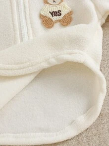 SHEIN 2件組新生兒白色半高領長袖抓絨加厚拉鍊熊圖案套頭上衣 + 黑色鬆緊腰休閒長褲，復古極簡可愛韓風時尚套裝，適合秋冬日常穿著及室內/戶外場合 - 彩色 - 查看 7