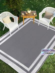 1PC LARGE REVERSIBLE PORTABLE WATERPROOF PLASTIC GRASS WOVEN NON SLIP DURABLE RUG WITH CARRY BAG AND 4 STAKES FOR RV PATIO DECK PORCH BALCONY CAMPING TRAVEL FAMILY PICNIC DECOR - Grey - View 1