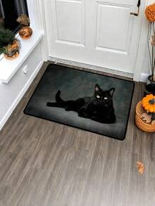 1pc Set, Black Cat Print Indoor And Outdoor Mat, Made Of Crystal Velvet Material, Suitable For Home Decoration Such As Bathroom, Kitchen, Living Room, Porch, Balcony, Etc - multicolor - View 2