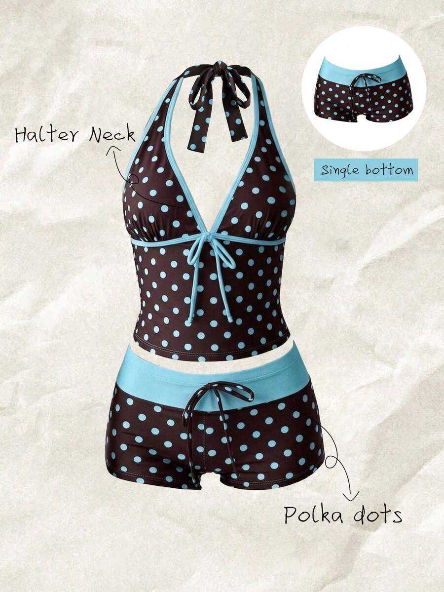 Elavelle Women's Multicolor Polka Dot High Waist Bikini Bottoms With Contrast Binding And Short Length - Multicolor - View 1