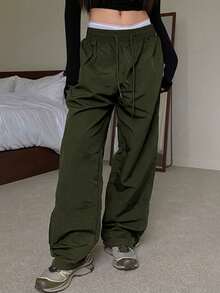 DAZY Women's Wide Leg Loose Casual Low Waist Long Pants Y2K Fall - Army Green - View 5