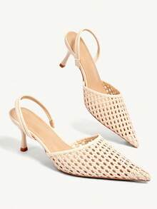 CUCCOO CHICEST Women's Shoes Off-White Woven Hollow Pointed Muller Stilettos Gentle Commuter Dating - Beige - View 2