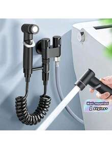 Zinc Alloy Angle Valve Wall-Mounted Toilet Sprayer Set, One Inlet Two Outlets, Bathroom Toilet Cleaning Sprayer Accessories - Multicolor - View 1