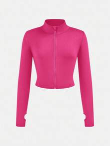 SHEIN Girlism NovaGlow 青少年女孩運動休閒日常針織素色開襟外套與喇叭褲套裝 - 玫紅色 - 查看 6