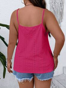 Vionelle Plus Size Sexy Lace Patchwork Hollow Out Cami Tank Top For Vacation - Hot Pink - View 2