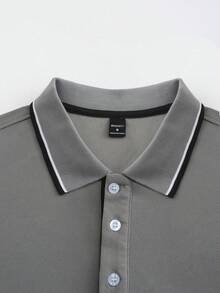Manfinity Homme 男士拼色休閒通勤短袖 Polo 衫 - 灰色 - 查看 4