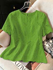 GlowEve CURVE 大尺碼百搭高級刺繡鏤空布料襯衫 - 綠色 - 查看 5