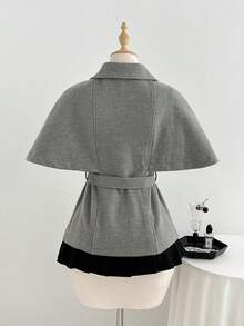 Elamini Capa de lana gris de diseño elegante y dulce con doble botonadura para mujer - Gris - Ver 2
