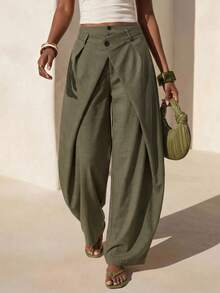 Zivah Women's Fashion Solid Color Curved Leg Pants - Army Green - View 2