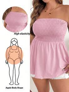 Shapeblank Plus Size Women's Solid Color Pleated Casual Daily Strapless Top - Pink - View 8