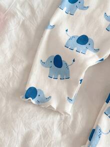 Newborn Baby Girl Cute Cartoon & Floral Pattern Long Sleeve Loungewear Set - Multicolor - View 4