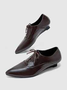 CUCCOO BIZCHIC Women's Vintage Pointed Toe Lace-Up Wedges, Commuting Style - dark brown - View 10