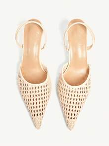 CUCCOO CHICEST Women's Shoes Off-White Woven Hollow Pointed Muller Stilettos Gentle Commuter Dating - Beige - View 3