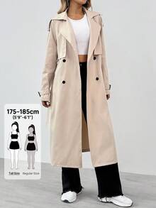 SHEIN Tall Abrigo Trench de Doble Botonadura con Cinturón para Otoño/Invierno - Albaricoque - Ver 12