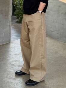 DAZY Khaki Color Curved Hem Men's Pants - Khaki - View 3