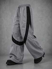 Manfinity Denimwave 男士寬鬆慢跑褲，抽繩腰頭與抽繩褲腳，寬鬆休閒街頭褲 - 灰色 - 查看 3