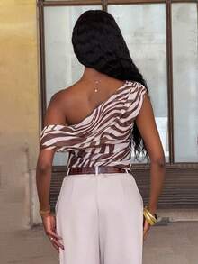 Mima John Elegant Party Mesh Zebra Print Sleeveless Camisole Top For Women Brown - Brown - View 3