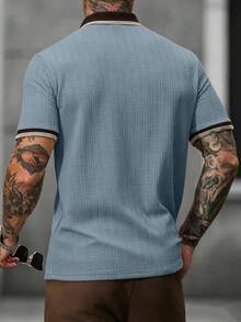 Manfinity CasualCool 男士拼色短袖休閒通勤 Polo 衫 - 藍色 - 查看 2