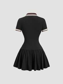 Sweetra 女款拼色休閒日常夏季短洋裝 - 黑色 - 查看 2