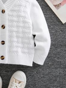 SHEIN 小男孩純色單排扣休閒百搭日常穿搭開襟衫 - 白色 - 查看 4