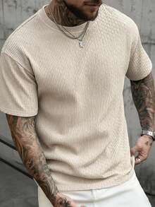 Manfinity CasualCool Men's Plus Size Apricot Textured Pleated Mature T-Shirt, Spring/Summer - Apricot - View 1
