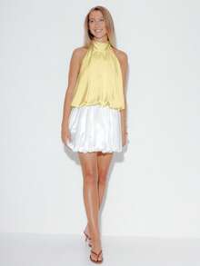 Pimkie Edition Women's Solid Color Pleated Fashion Elegant Halter Neck Top - Yellow - View 3