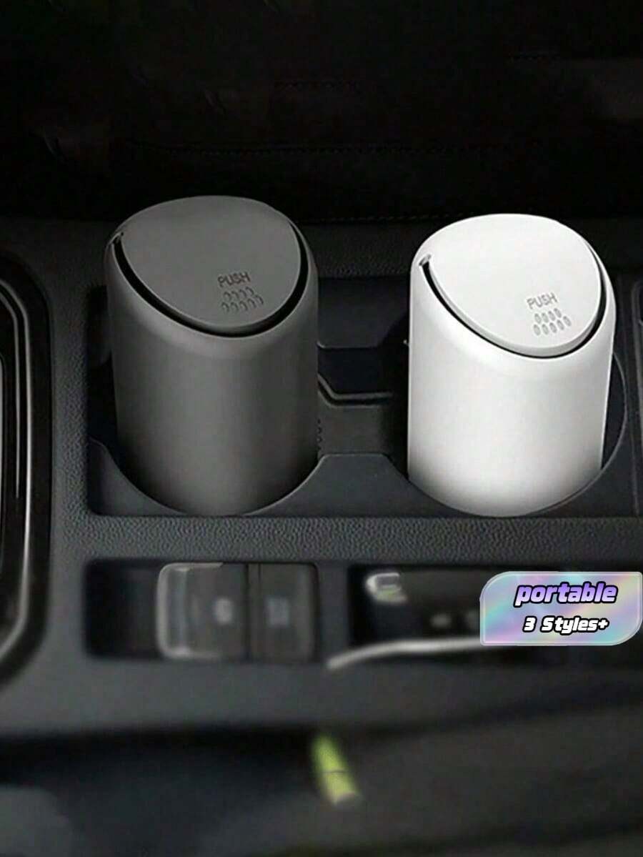 1pc Black/White Car Mini Trash Can, Car Silicone Garbage Can, Silent And Easy To Clean - Multicolor - View 1