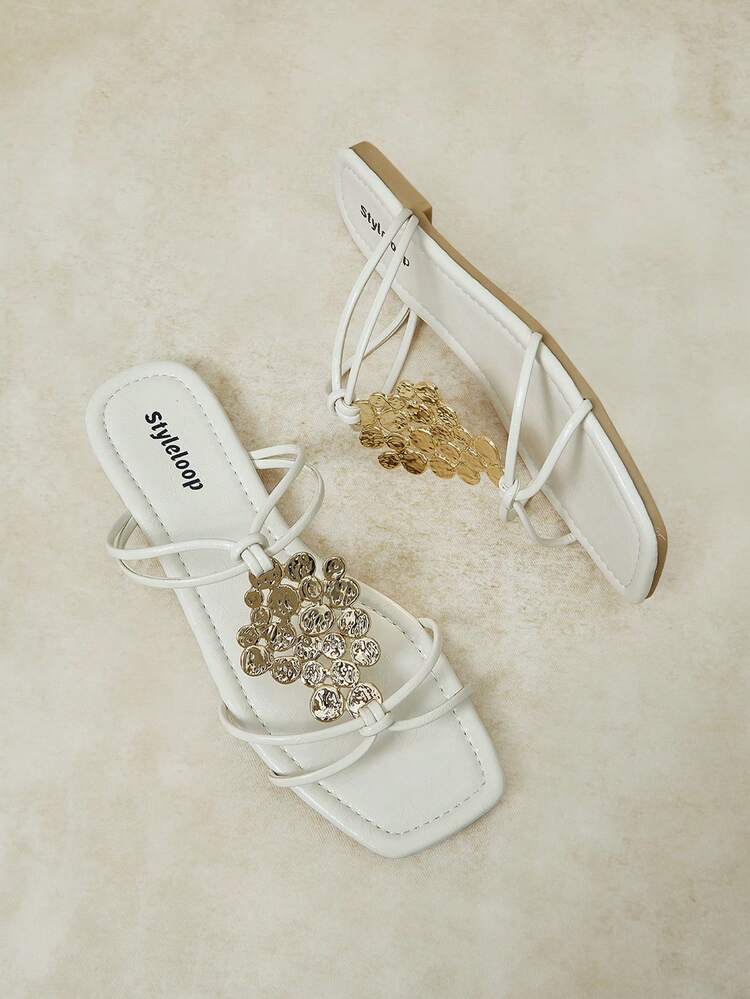 Styleloop Zapatos de mujer primavera y verano nuevos, sandalias planas con múltiples colores y rayas, banda cruzada, hebilla de metal asimétrica, estilo retro casual, adecuadas para desplazamientos diarios, viajes de vacaciones, versátiles y cómodas para uso exterior, zapatos de mujer tipo chancla - Beige 3 - Añade 7