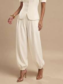 SHEIN BAE Spring/Summer Solid Apricot Color Suit Lantern Pants Women Long Pants - Apricot - View 3