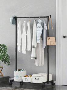 1pc Mobile Standing Coat Rack With Wheels, Indoor Home Bedroom Laundry Clothes Drying Hanger Rack, Adjustable Single/Double Rod, Suitable For Room, Balcony, Dorm, Living Room - Multicolor - View 4