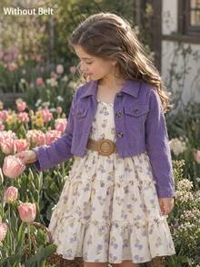 SHEIN Young Girls Set, Boho, Long Sleeve, Mini Dress, Autumn, Fall, New Fall Styles, Holiday Dress - Purple - View 4